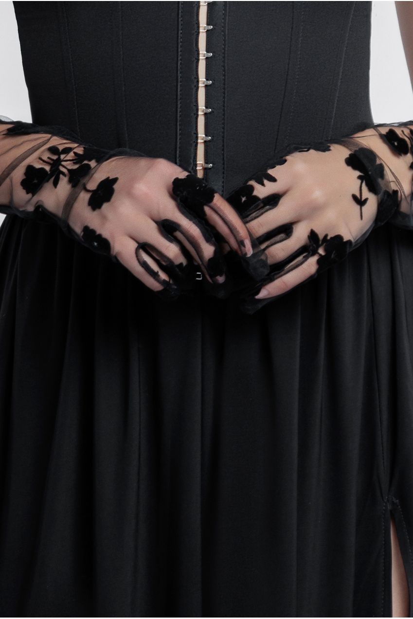 Goddiva Embroidered Stretch Mesh Gloves