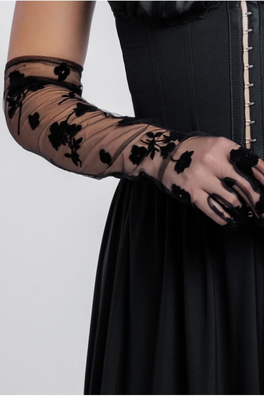 Goddiva Embroidered Stretch Mesh Gloves