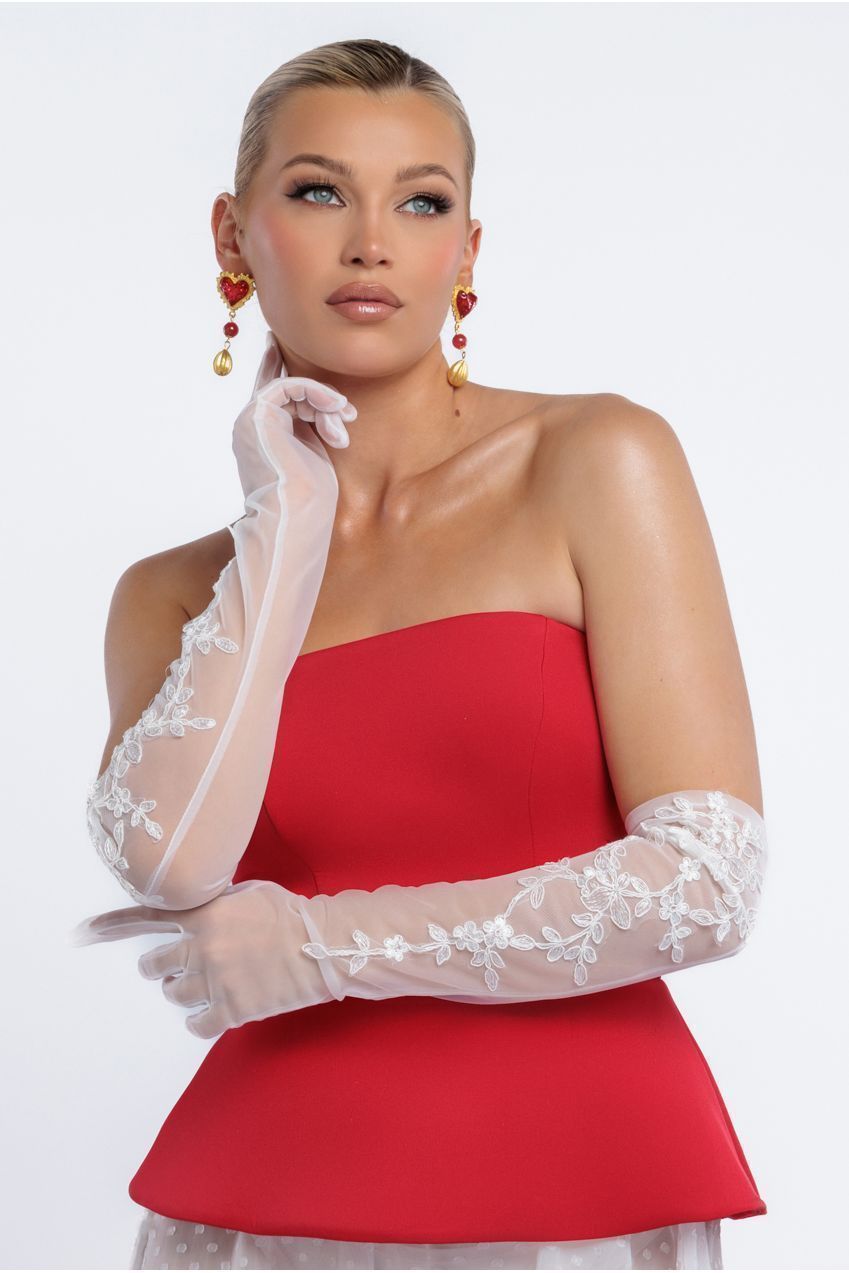 Goddiva Floral Embroidered Mesh Gloves