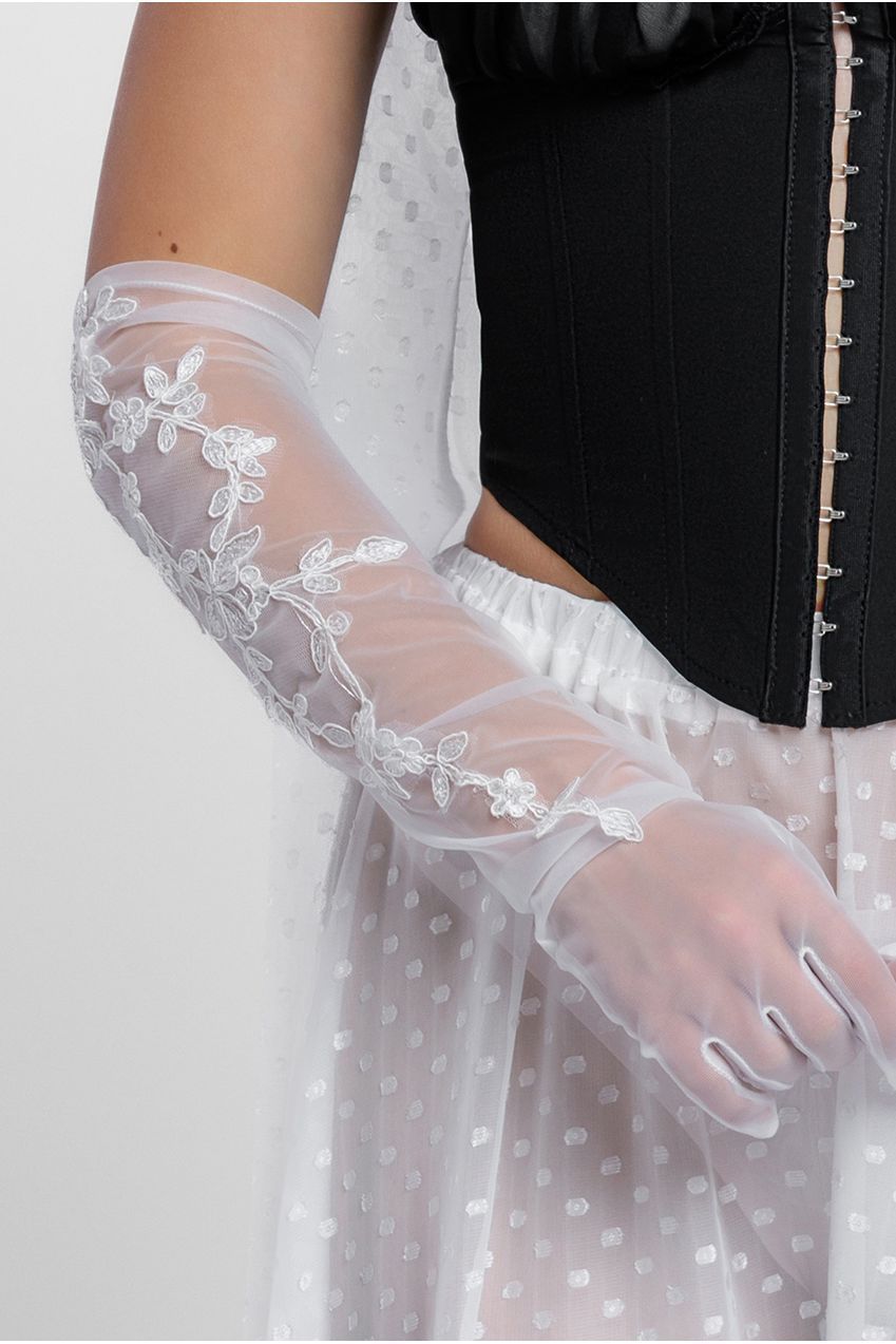 Goddiva Floral Embroidered Mesh Gloves