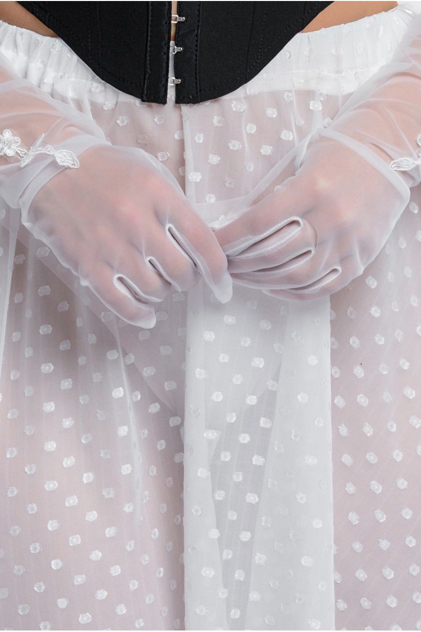 Goddiva Floral Embroidered Mesh Gloves