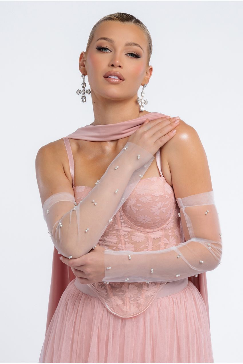 Goddiva Embellished Fingerless Mesh Gloves