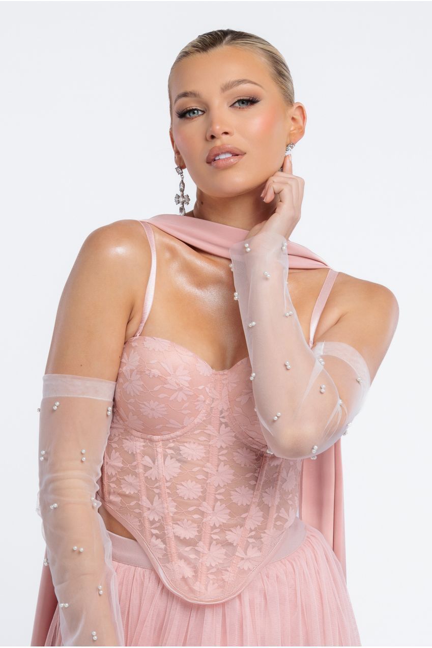 Goddiva Embellished Fingerless Mesh Gloves