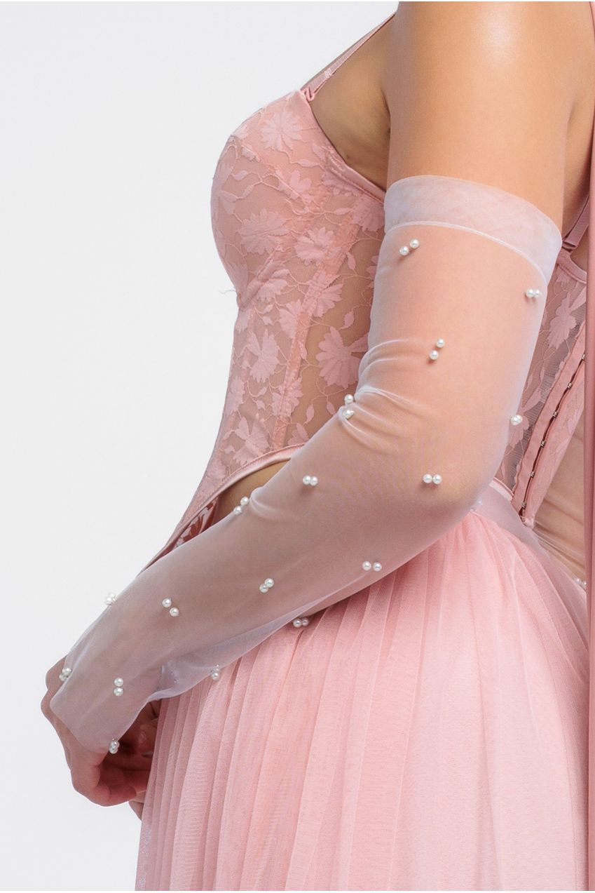 Goddiva Embellished Fingerless Mesh Gloves