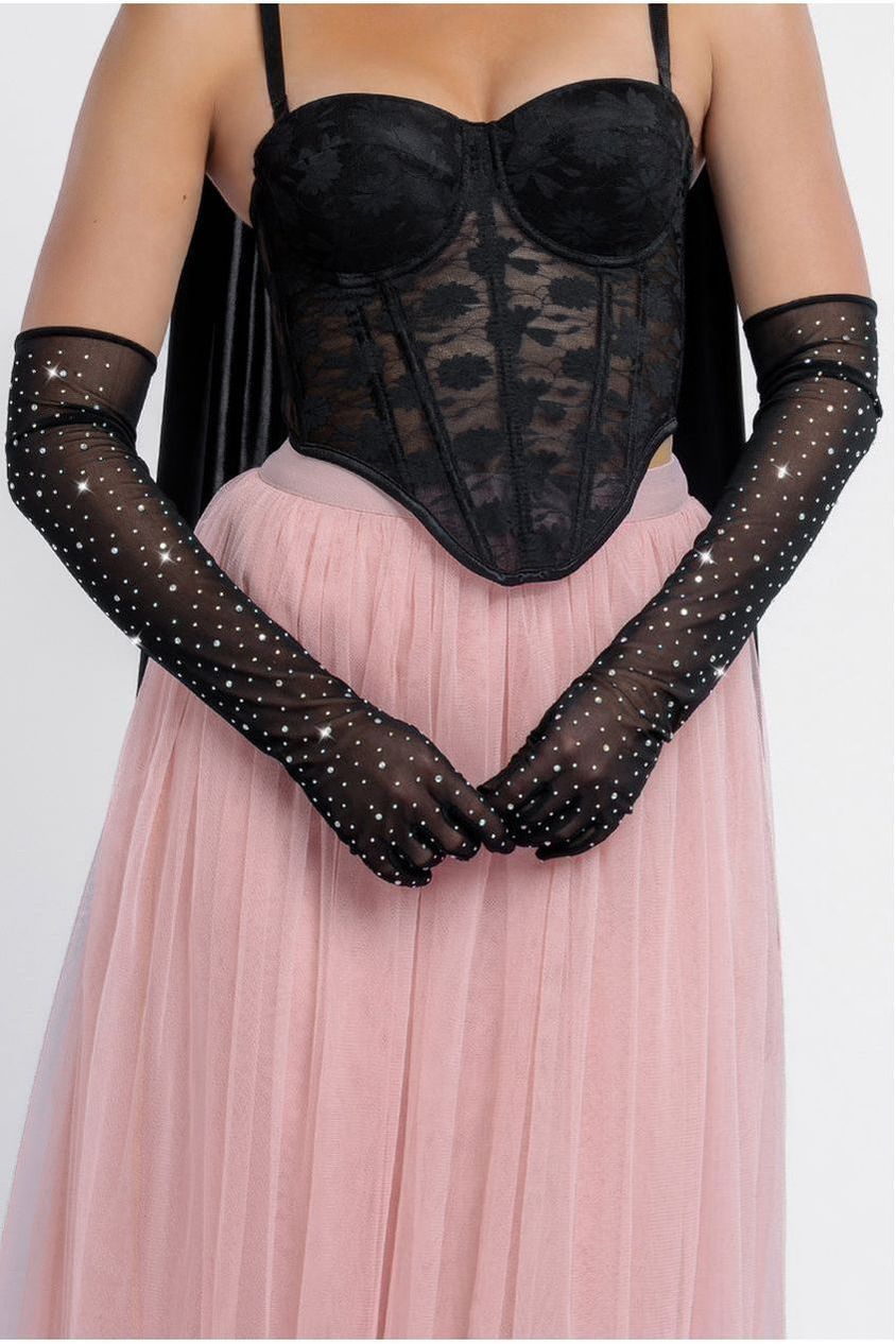 Goddiva Diamante Embellished Mesh Gloves