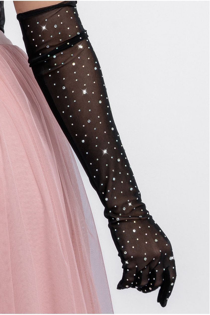 Goddiva Diamante Embellished Mesh Gloves