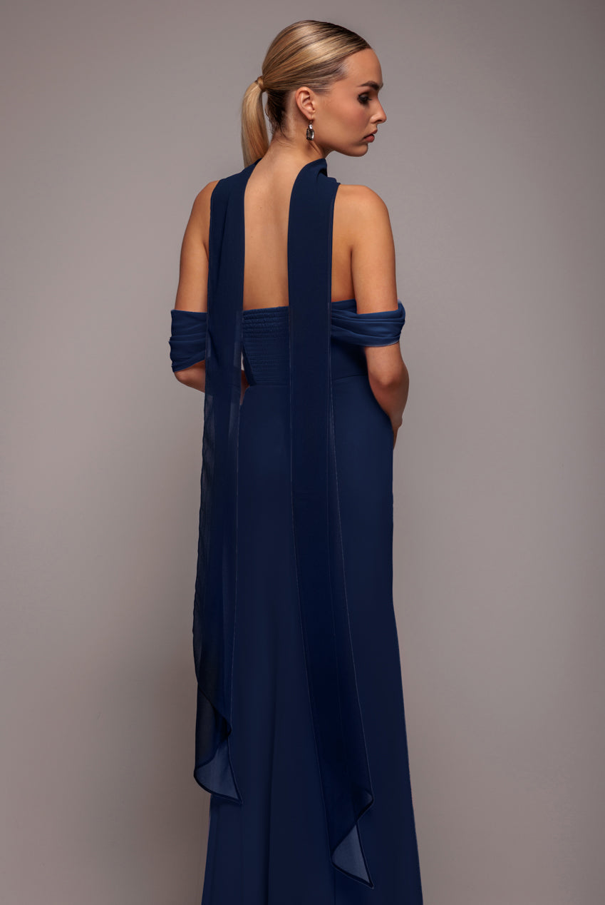 Goddiva Chiffon Scarf - Navy Blue
