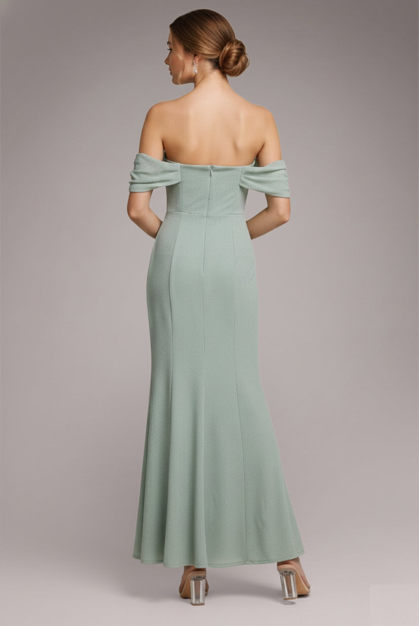 Goddiva Petite Bardot Scuba & Chiffon Cowl Maxi Dress - Sage Green