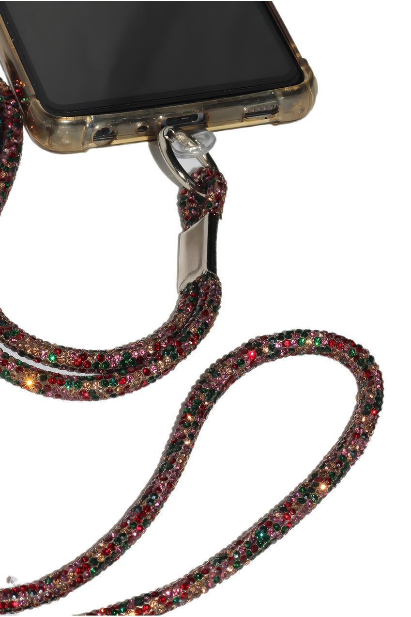 Goddiva Accessories Embellished Phone Strap - Red & Green