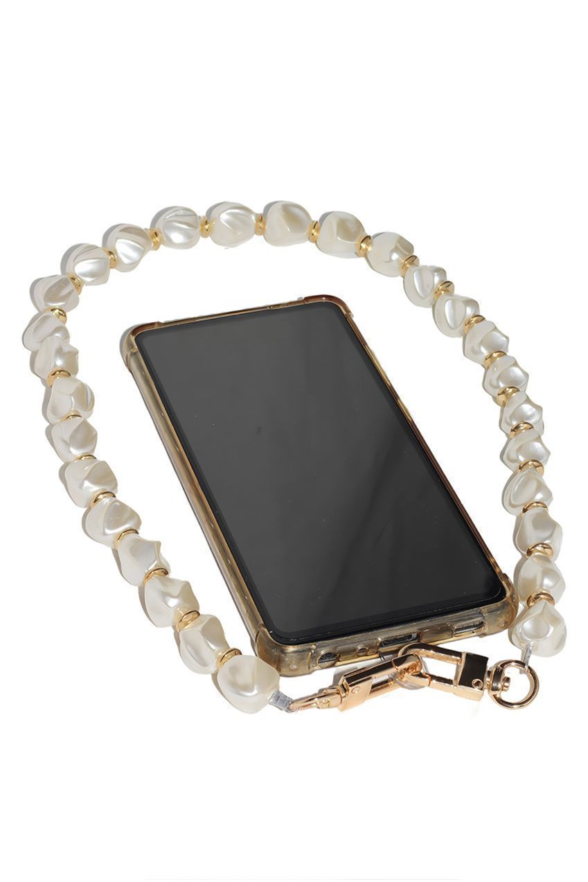 Goddiva Accessories Pearl Barok Phone Strap - White