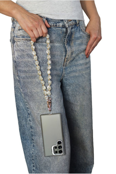 Goddiva Accessories Pearl Barok Phone Strap - White