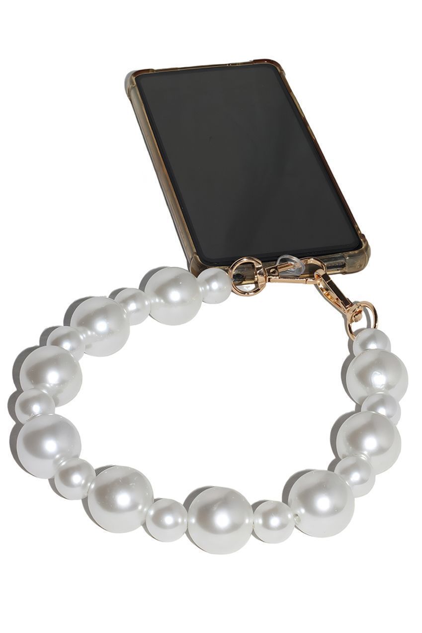 Goddiva Accessories Pearl Phone Strap - White