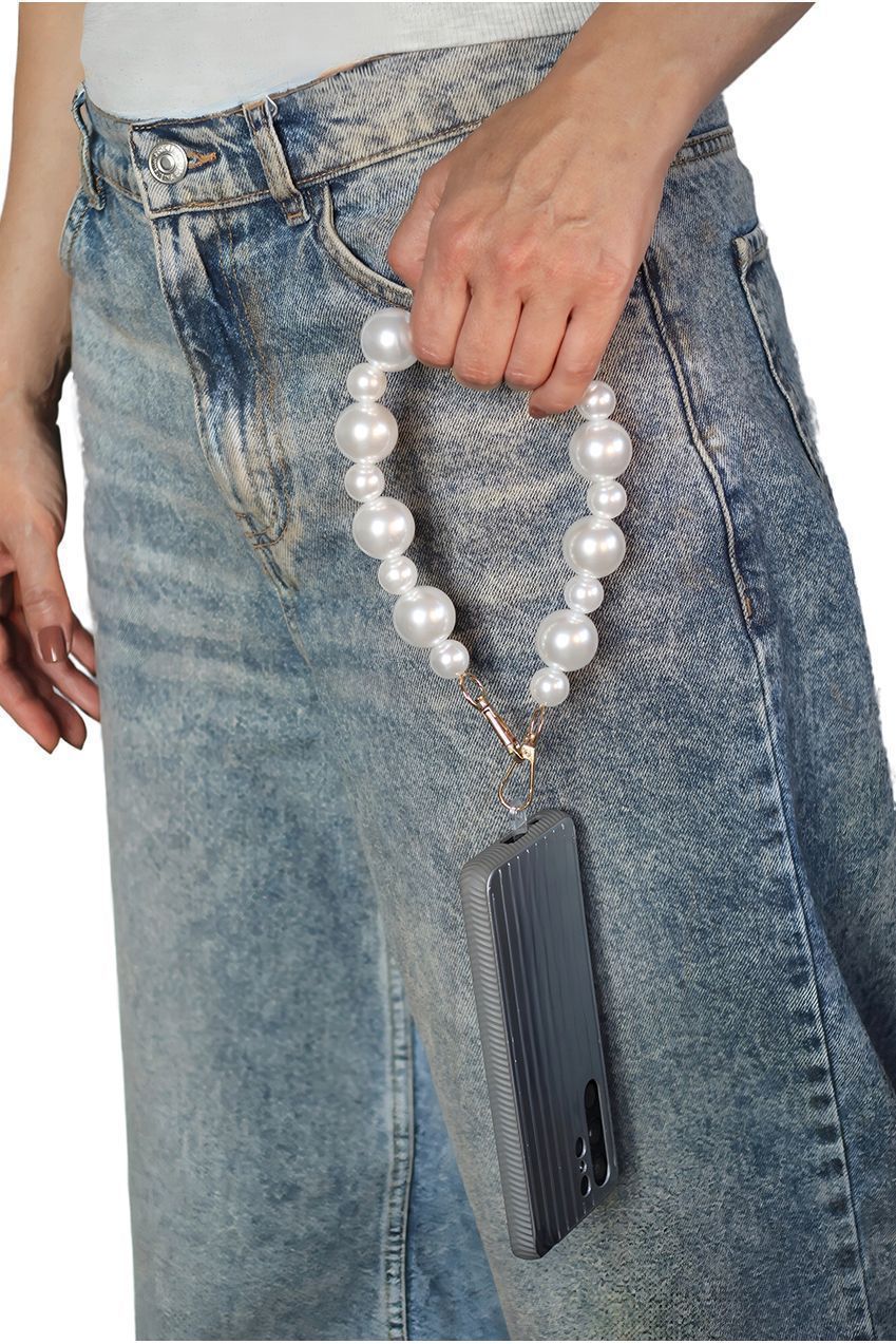 Goddiva Accessories Pearl Phone Strap - White