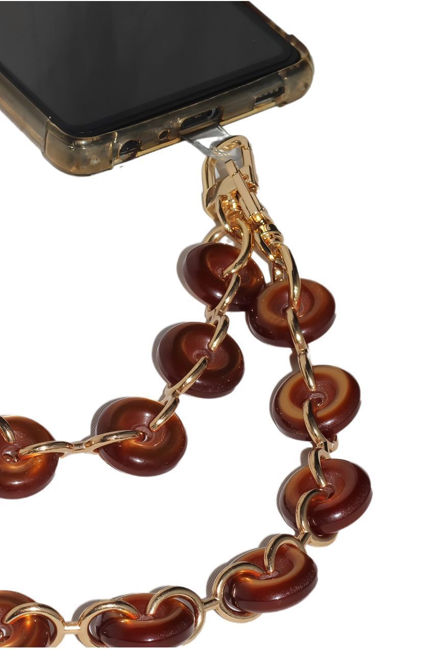 Goddiva Accessories Acrylic Metal Chain Phone Strap - Brown