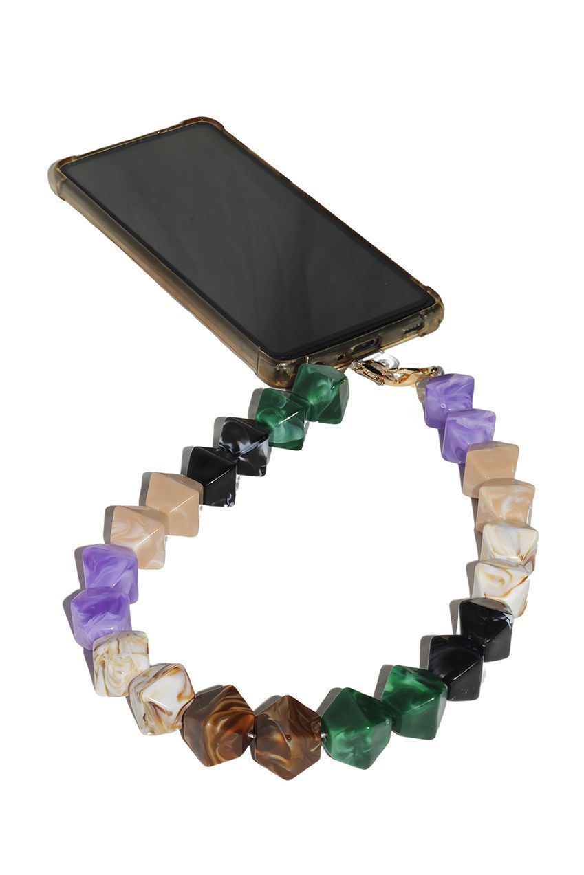Goddiva Accessories Acrylic Rhombohedral Crystal Phone Strap - Multicolour Green