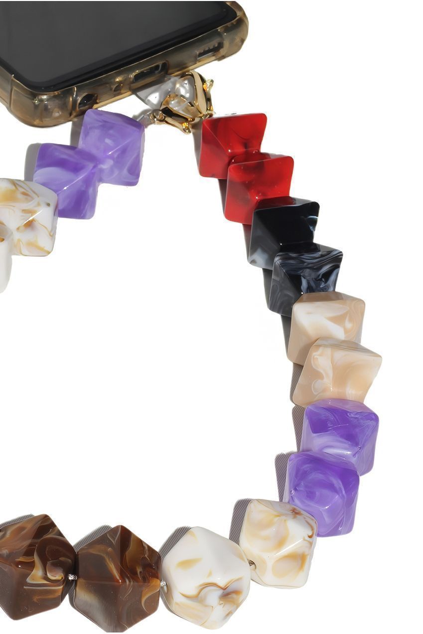 Goddiva Accessories Acrylic Rhombohedral Crystal Phone Strap - Multicolour Red