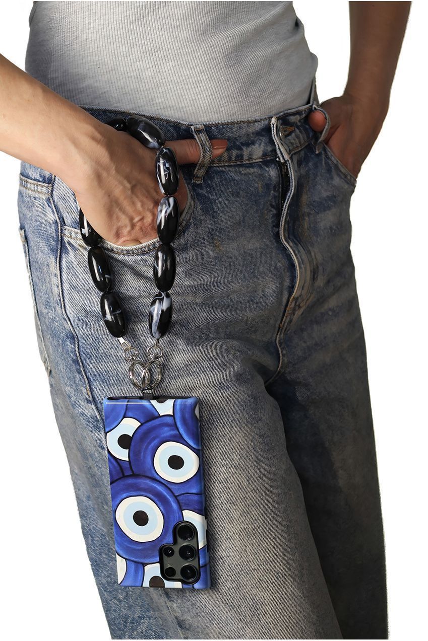 Goddiva Accessories Acrylic Gemstone Phone Strap - Black