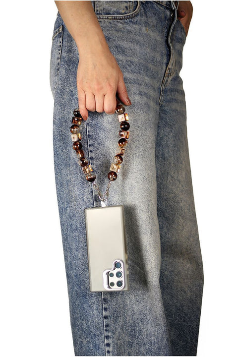 Goddiva Accessories Square & Ball Style Acrylic Phone Strap - Brown & Yellow