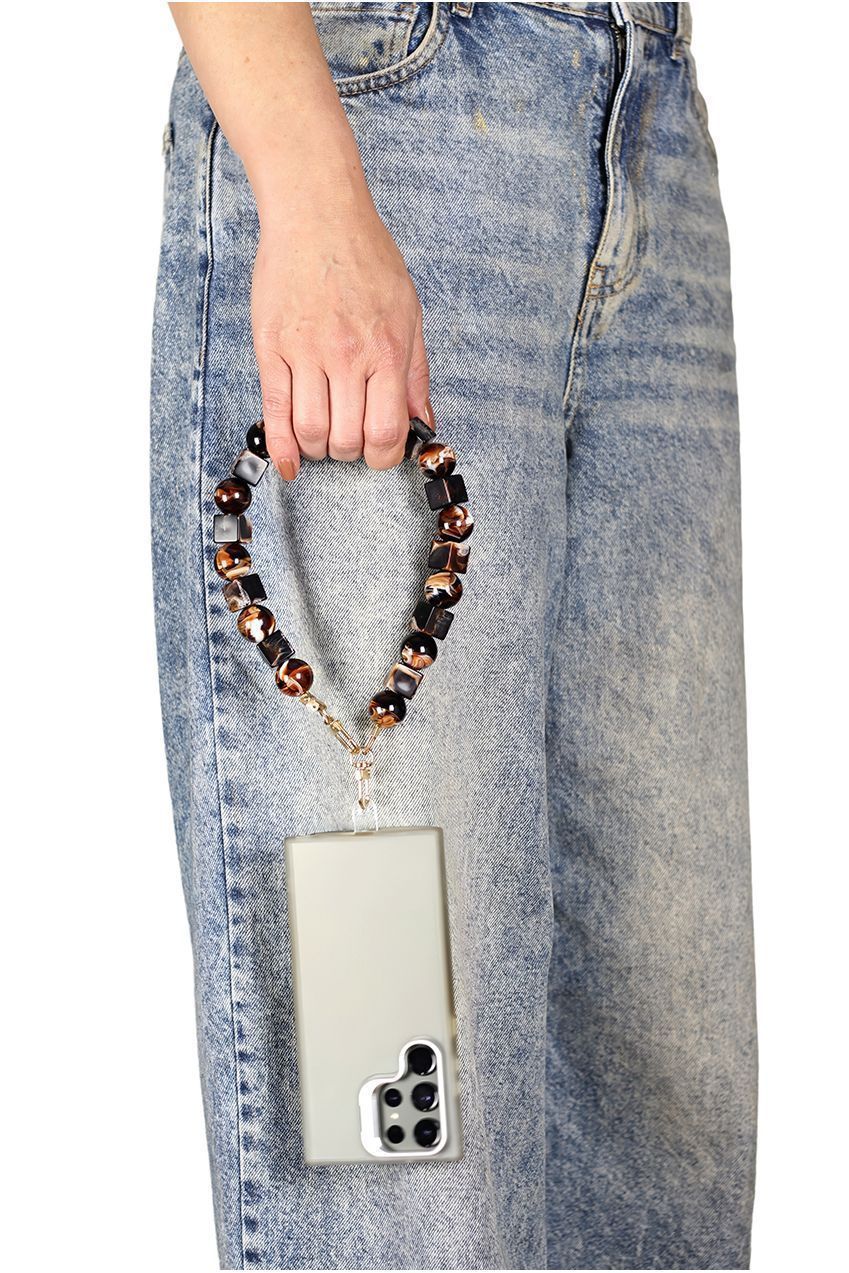 Goddiva Accessories Square & Ball Style Acrylic Phone Strap - Black & Brown