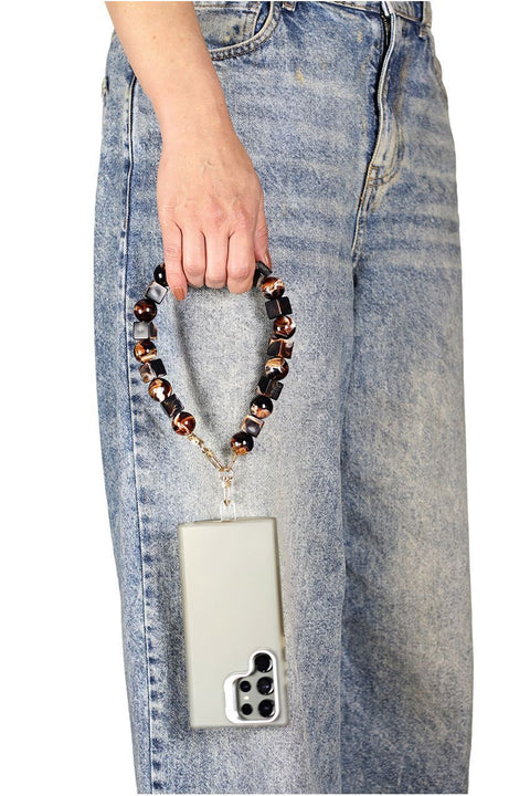 Goddiva Accessories Square & Ball Style Acrylic Phone Strap - Black & Brown