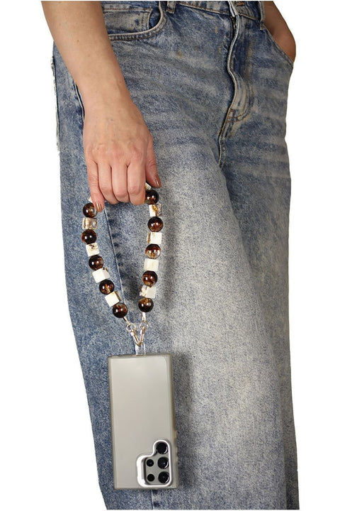 Goddiva Accessories Square & Ball Style Acrylic Phone Strap - White & Brown