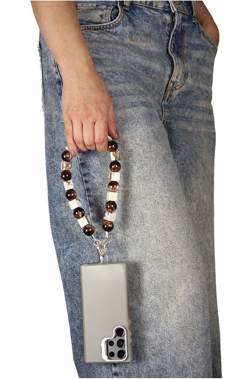 Goddiva Accessories Square & Ball Style Acrylic Phone Strap - White & Brown
