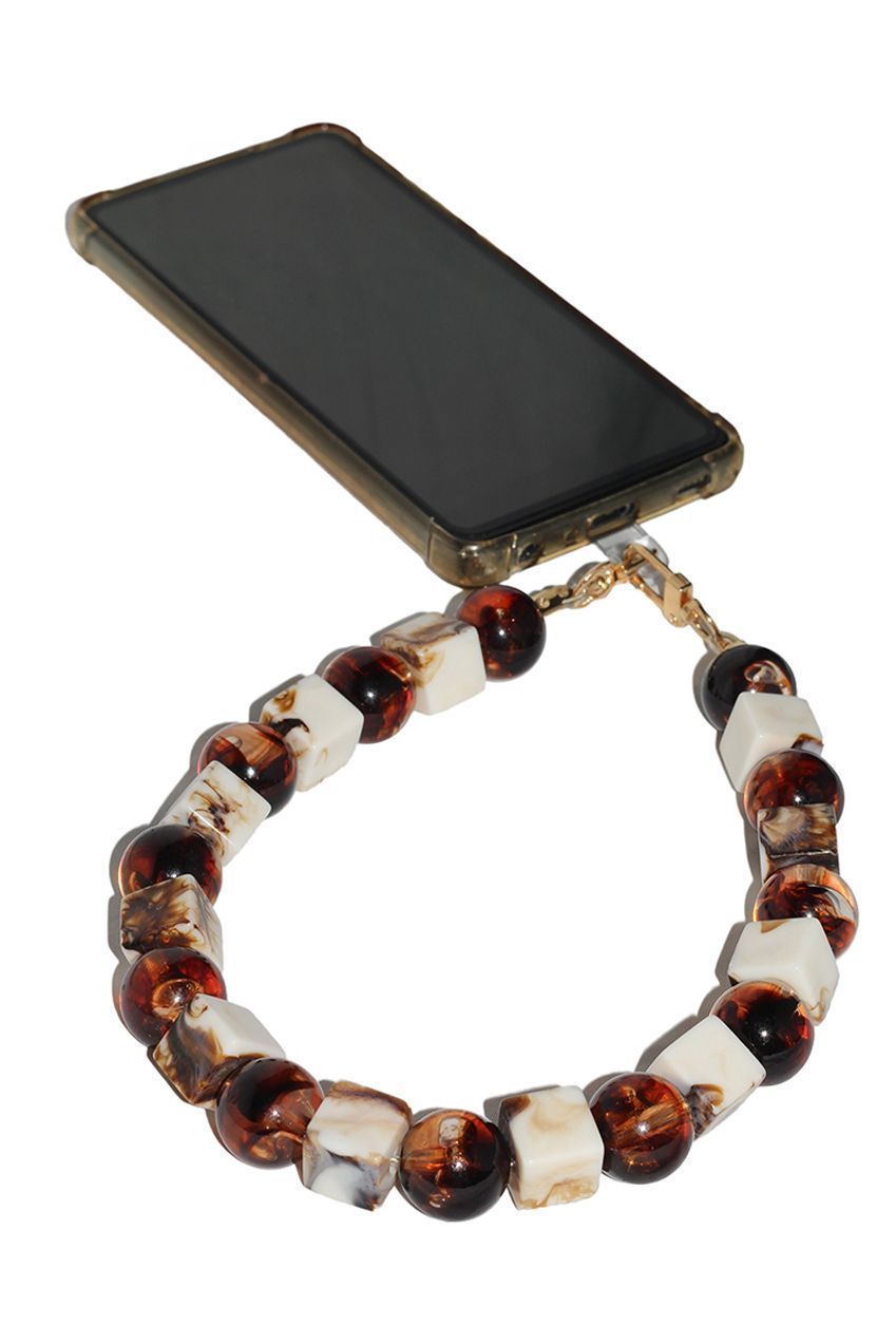 Goddiva Accessories Square & Ball Style Acrylic Phone Strap - White & Brown