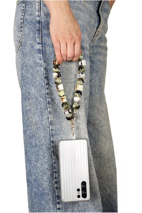 Goddiva Accessories Square & Ball Style Acrylic Phone Strap - Green & White