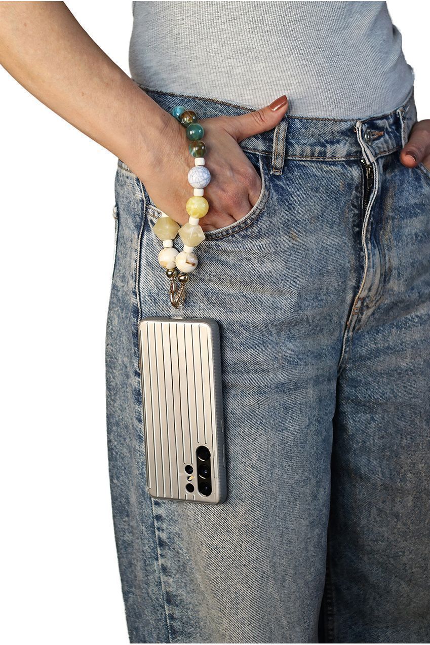 Goddiva Accessories Acrylic Rhombohedral Crystal & Ball Phone Strap - Multicolour