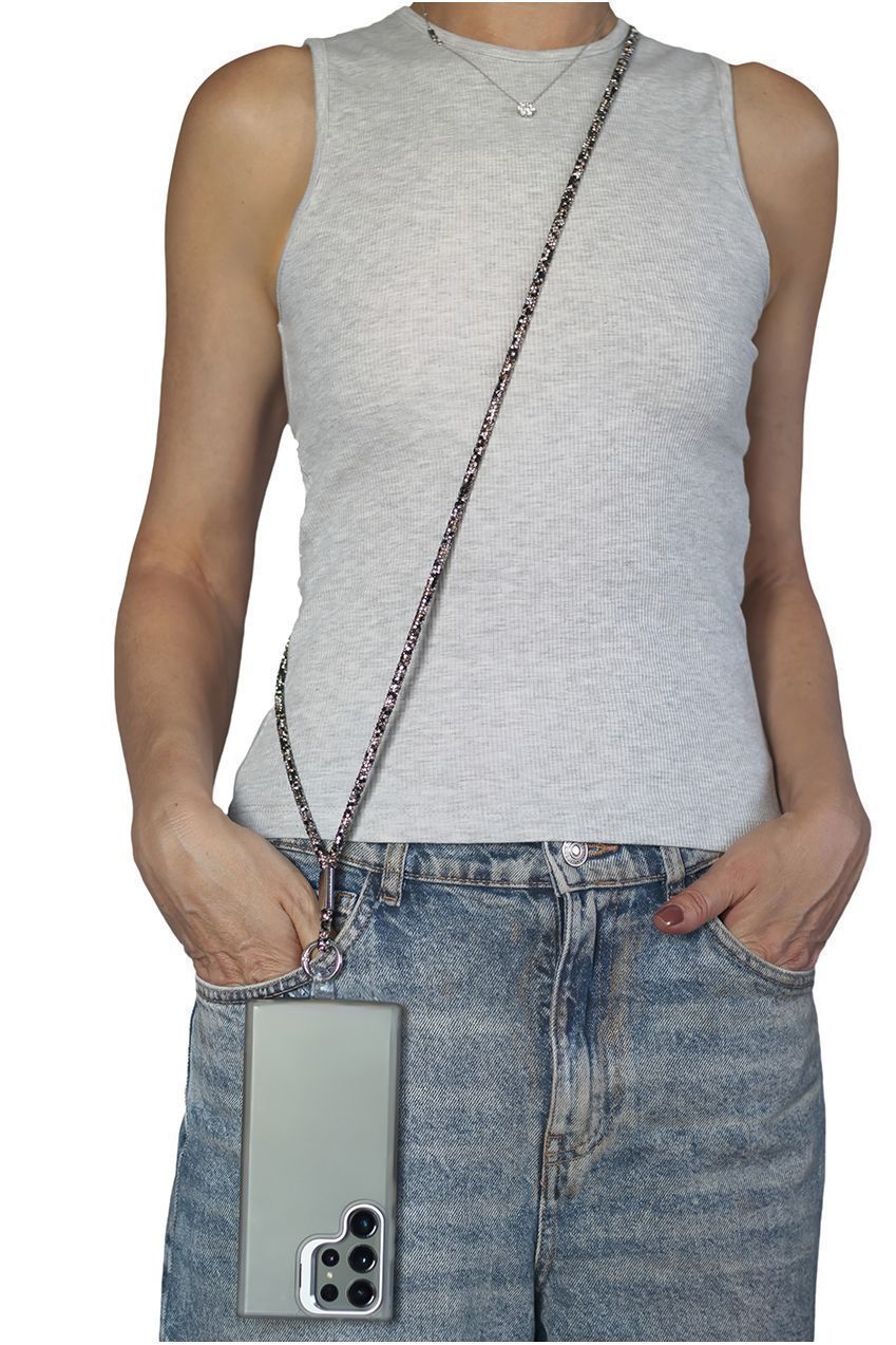 Goddiva Accessories Embellished Phone Strap - Black & White