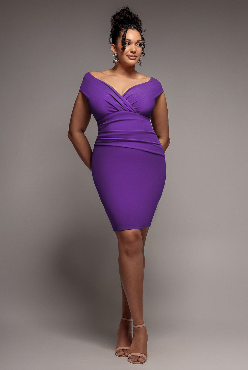 Goddiva Plus Bardot Pleated Midi Dress - Purple