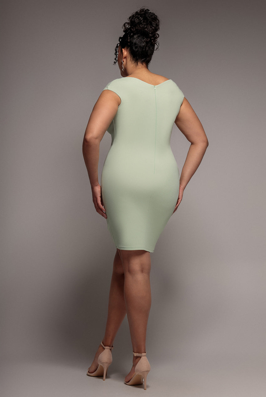 Goddiva Plus Bardot Pleated Midi Dress- Sage Green