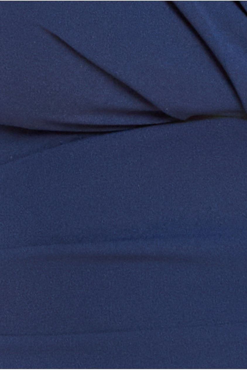 Goddiva Bardot Pleated Midi Dress - Navy Blue