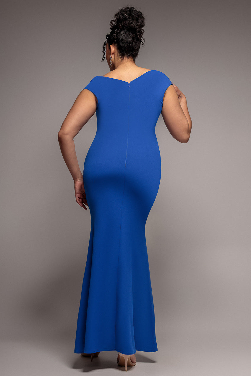 Goddiva Plus Bardot Pleated Maxi Dress - Royal Blue