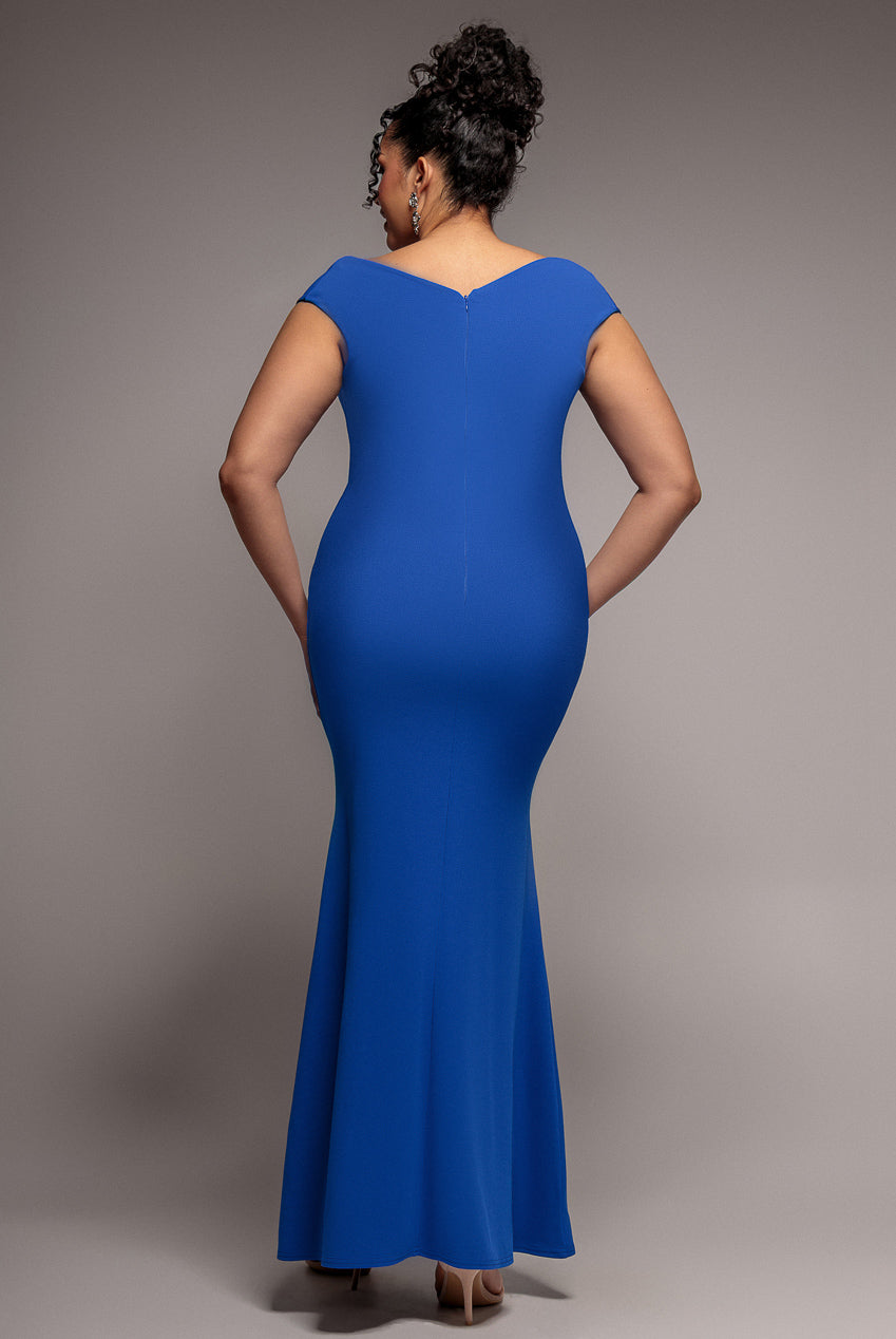 Goddiva Plus Bardot Pleated Maxi Dress - Royalblue