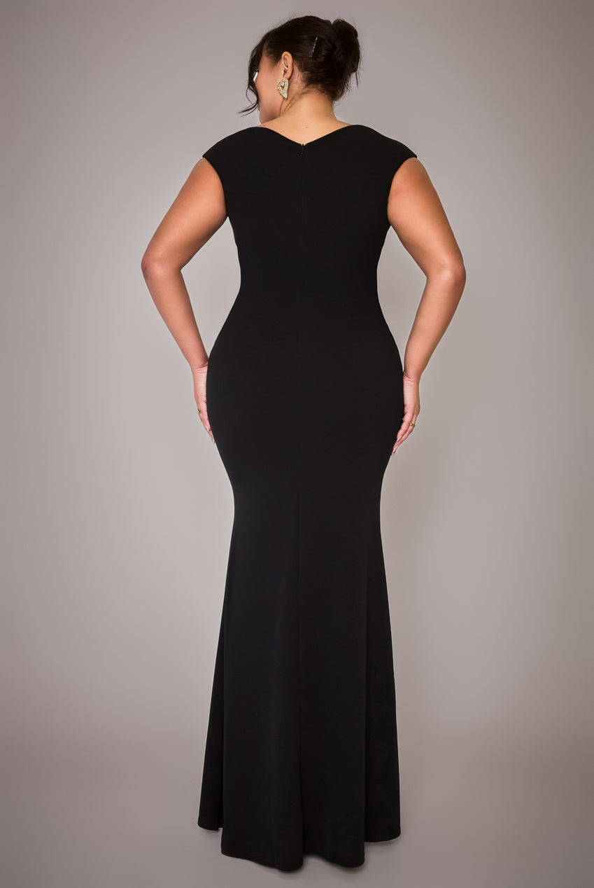 Goddiva Plus Bardot Pleated Maxi Dress - Black