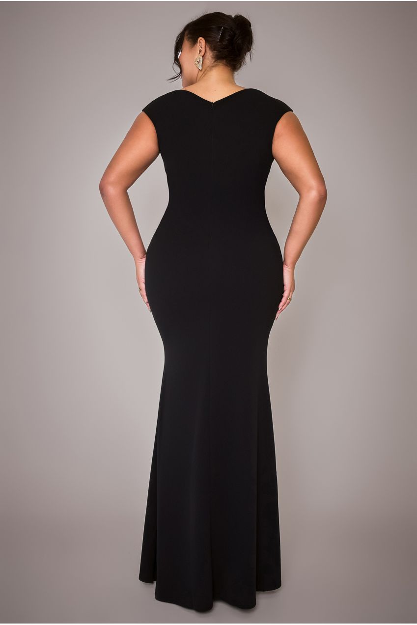 Goddiva Plus Bardot Pleated Maxi Dress - Black