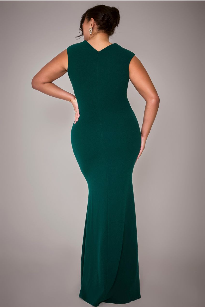 Goddiva Plus Bardot Pleated Maxi Dress - Emerald Green