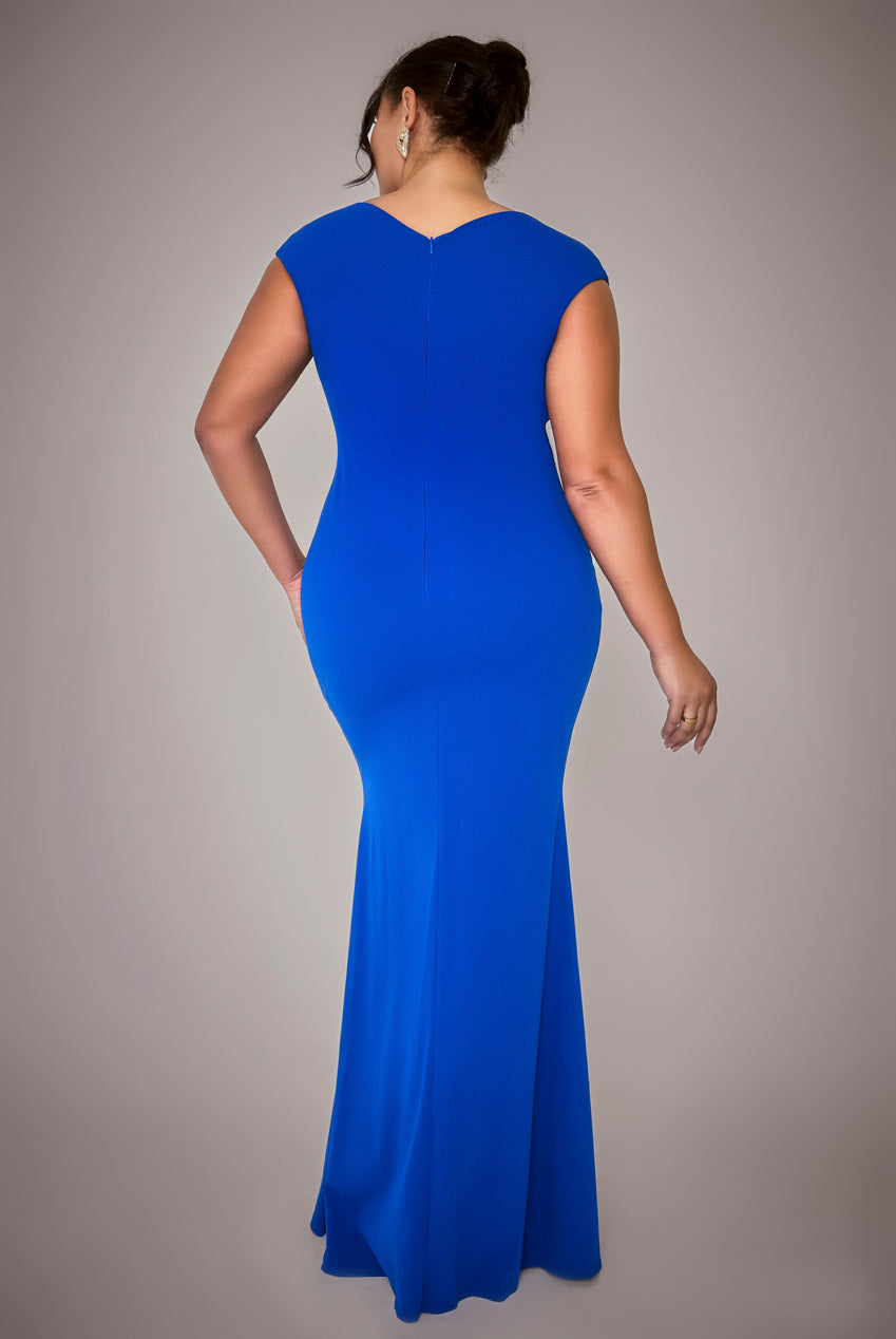 Goddiva Plus Bardot Pleated Maxi Dress - Royalblue