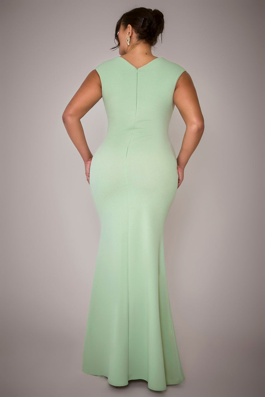 Goddiva Plus Bardot Pleated Maxi Dress - Sage Green