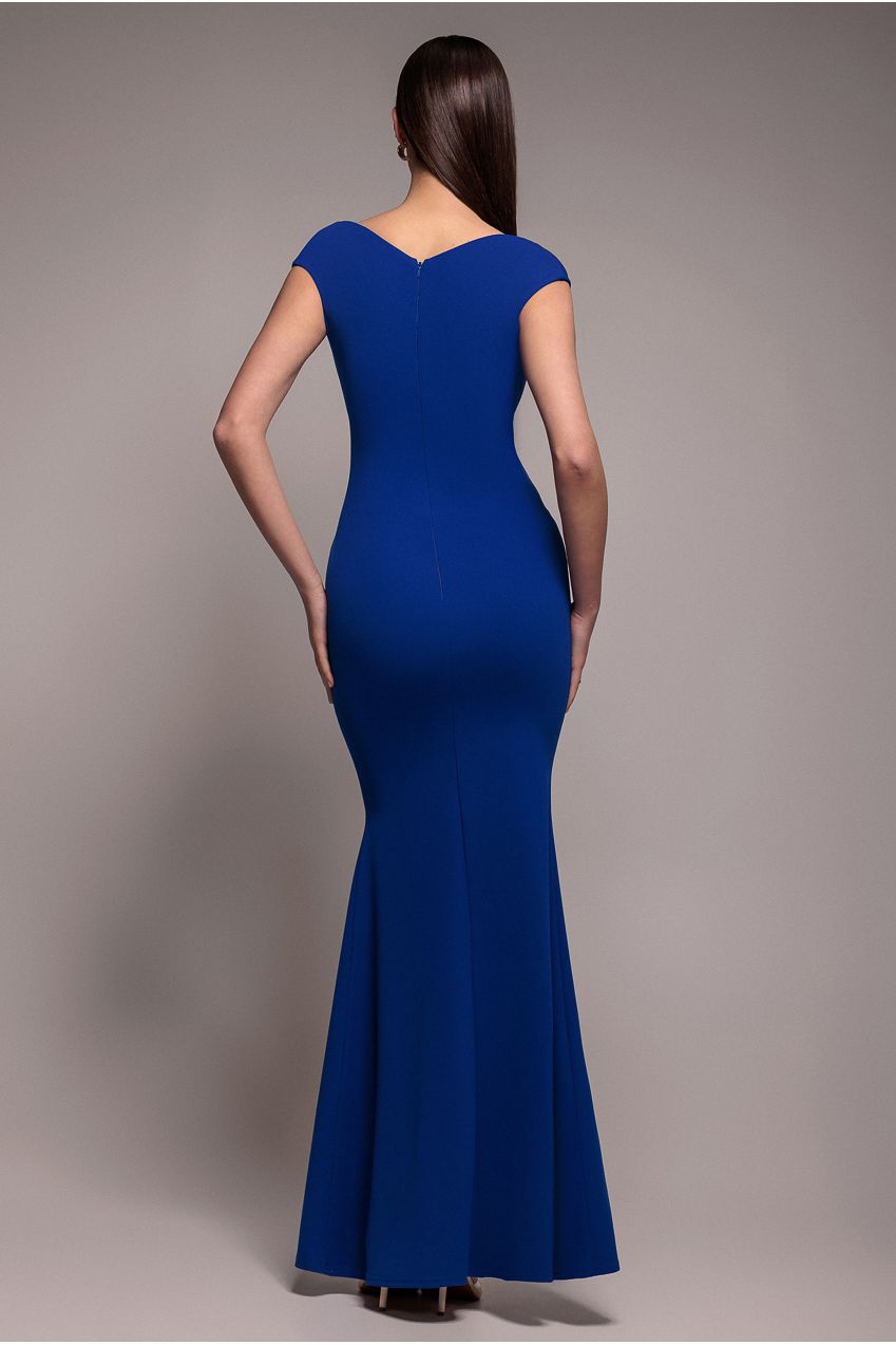 Goddiva Bardot Pleated Maxi Dress - Royal Blue