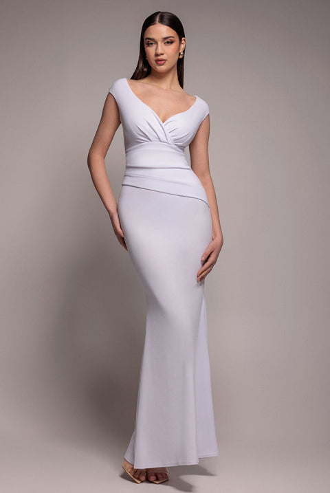 Goddiva Bardot Pleated Maxi Dress - White