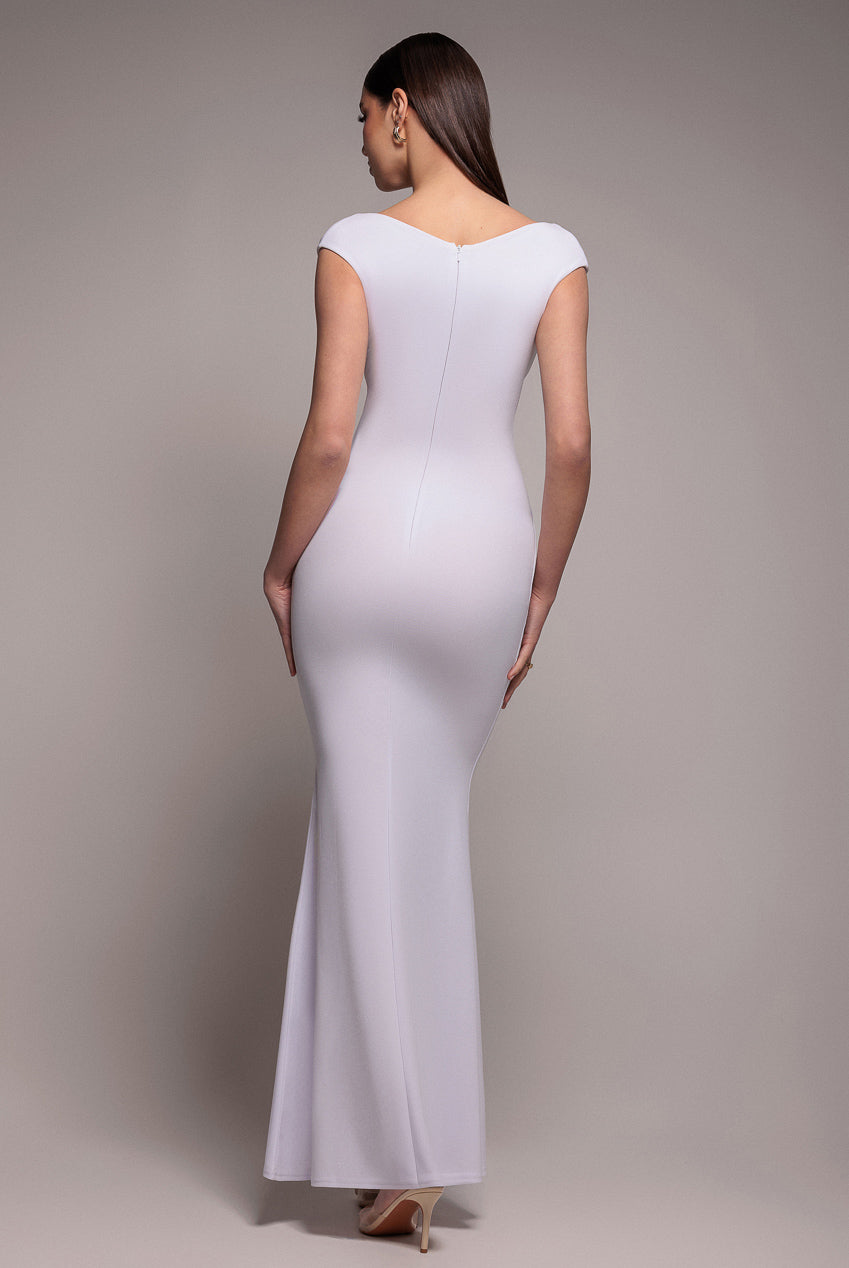 Goddiva Bardot Pleated Maxi Dress - White