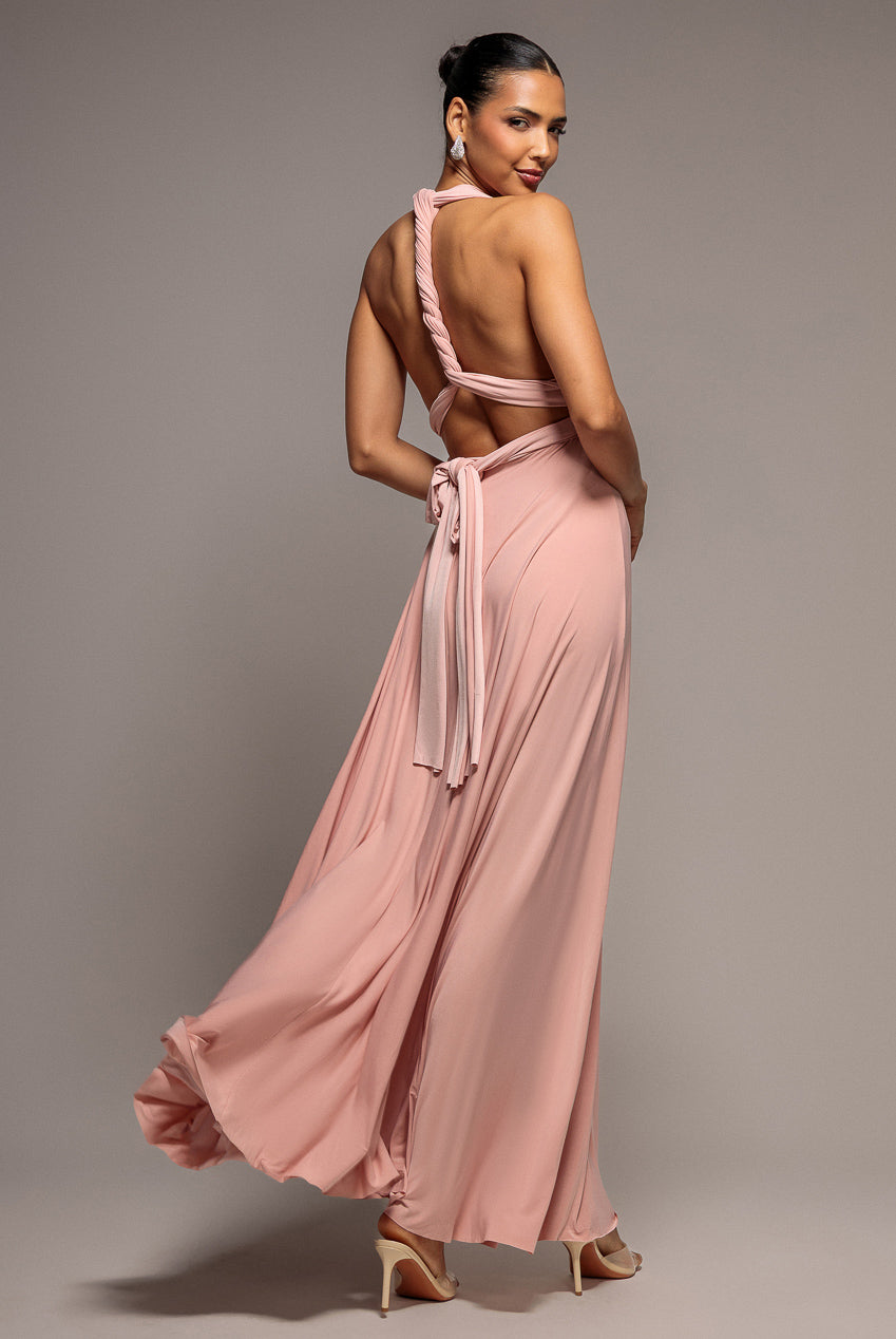 Goddiva Multiway Tie-Up Maxi Dress - Blush Pink