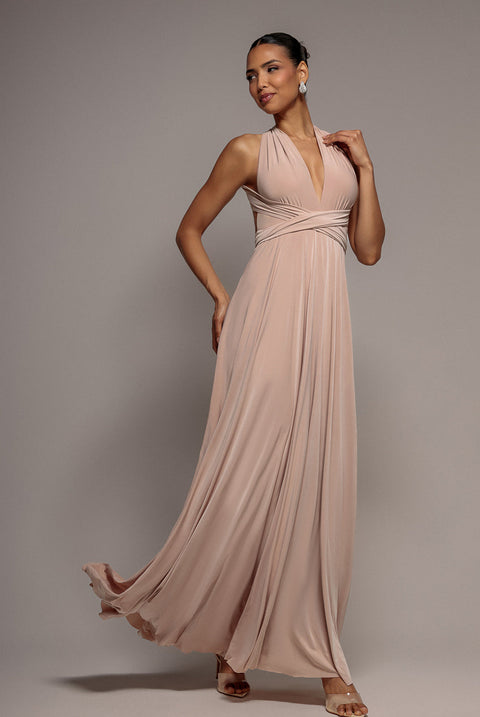 Goddiva Multiway Tie-Up Maxi Dress - Dusty Pink