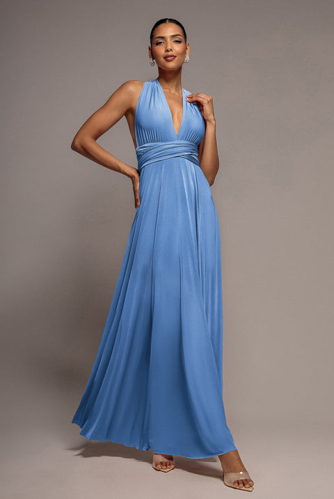 Goddiva Multiway Tie-Up Maxi Dress - Powder Blue
