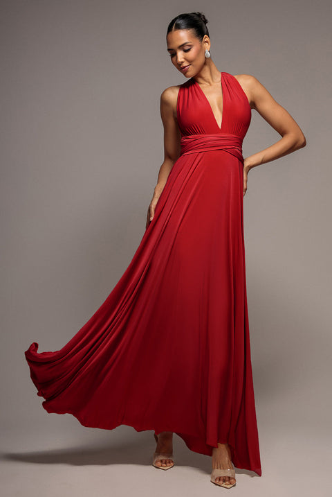 Goddiva Multiway Tie-Up Maxi Dress - Red