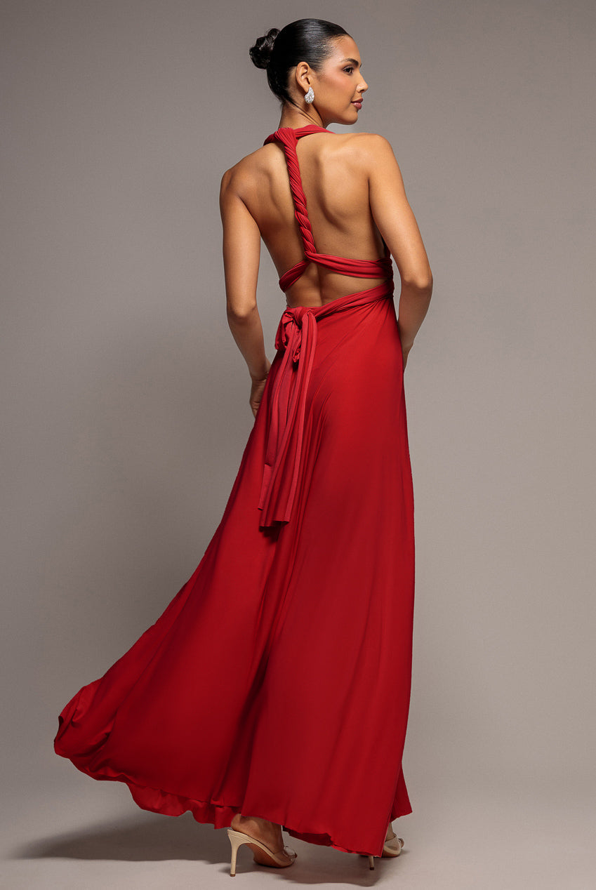 Goddiva Multiway Tie-Up Maxi Dress - Red