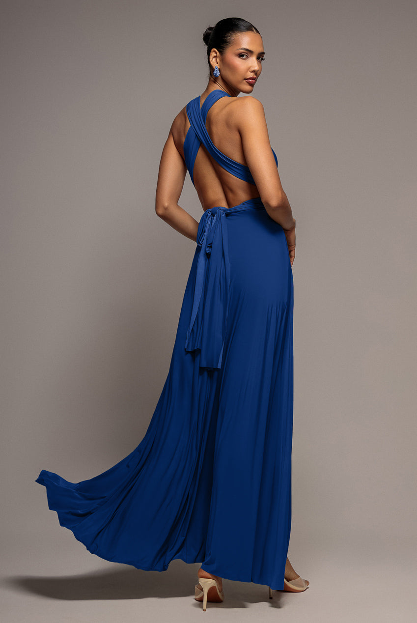 Goddiva Multiway Tie-Up Maxi Dress - Royal Blue