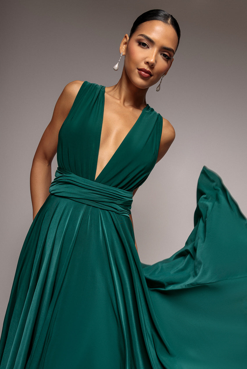 Goddiva Soft Touch Multi Way Open Back Midi Dress - Emerald Green